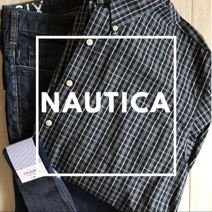 NAUTICA XL Dress Shirt + Excellent + Blk Gry Grn